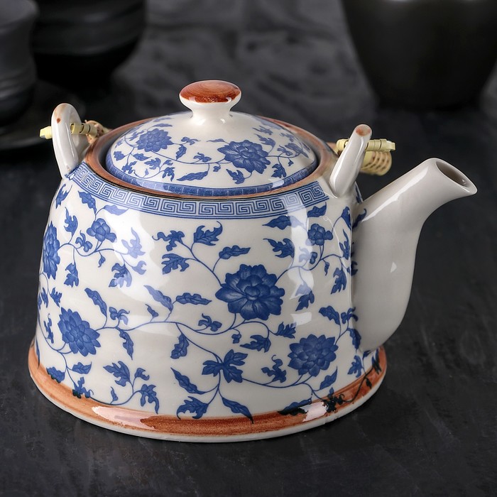 Чайник заварочный 900 мл "Розовый куст", цвет синий