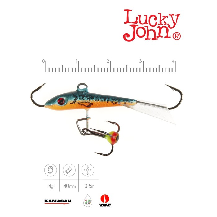 

Балансир Lucky John FIN 3 + тройник, 4 см, цвет 53 блистер