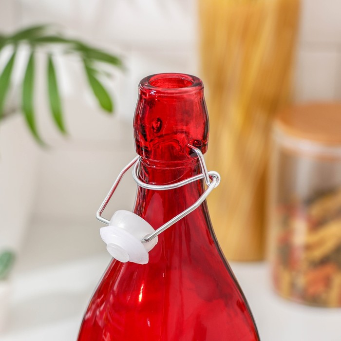 фото Бутылка стеклянная для соуса и масла с бугельным замком «галерея», 1 л, 8×30,5 см, цвет микс