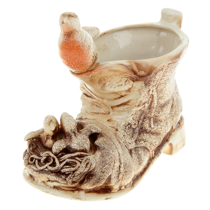 Фигурное кашпо 1,2 л "Гнездо в башмаке" коричневое