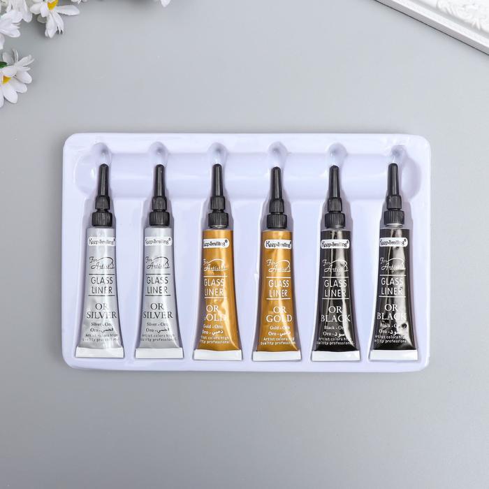 Набор контуров по стеклу и керамике 6 тюбиков по 12 мл 3 цвета, 6 шт.