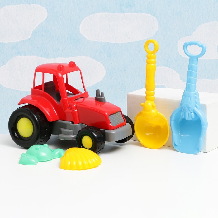 Набор детских игрушек для песочницы Трактор с лопатками и формочками, МИКС