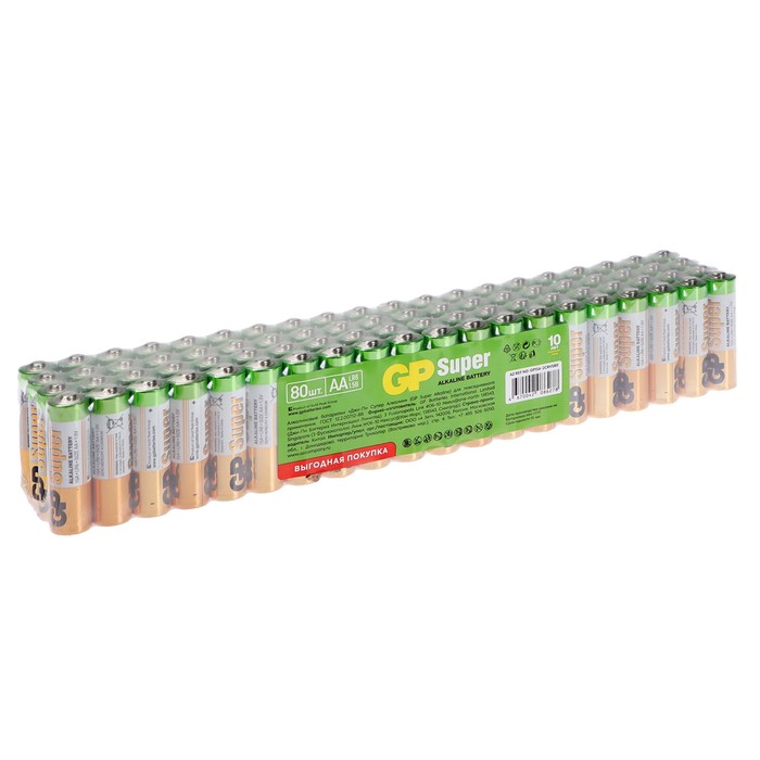 Батарейка алкалиновая GP Super, АA, LR6-80BOX, 1.5В, набор, 80 шт. батарейка алкалиновая gp super аa lr6 80box 1 5в набор 80 шт