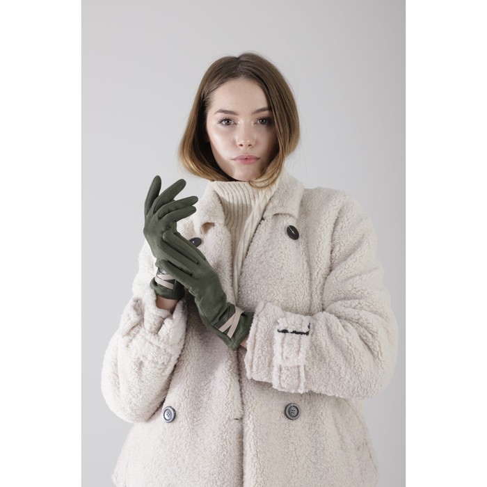 фото Перчатки женские, размер 7.5, без утеплителя, цвет хаки