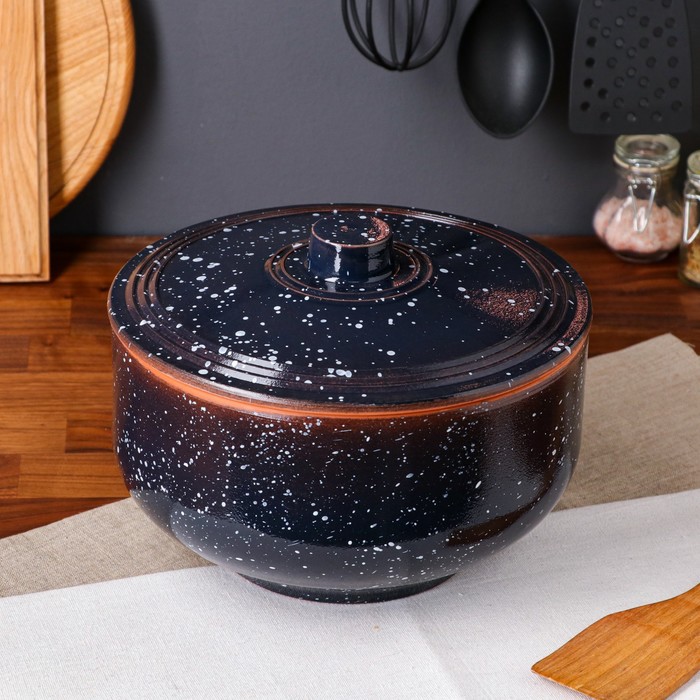 

Горшок духовой "Кастрюля", чёрный, красная глина, 5 л