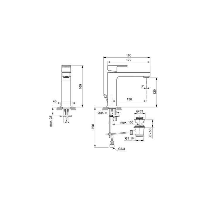 

Смеситель для раковины Ideal Standard EDGE A7106AA, однорычажный, излив 138 мм, хром