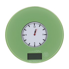 

Весы кухонные LuazON LVK-703, электронные, до 5 кг, встроенные часы, цвет "хаки"