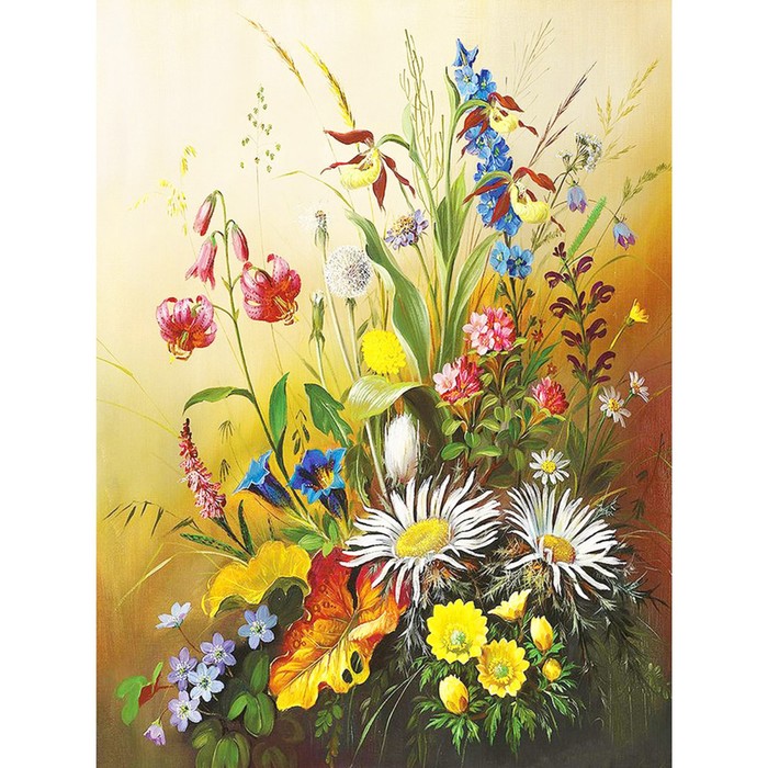 Ткань для вышивки лентами «Луговые цветы», 25×36 см