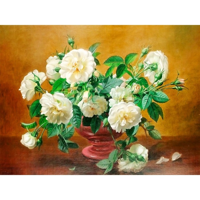 Ткань для вышивки лентами «Белые розы», 25×36 см