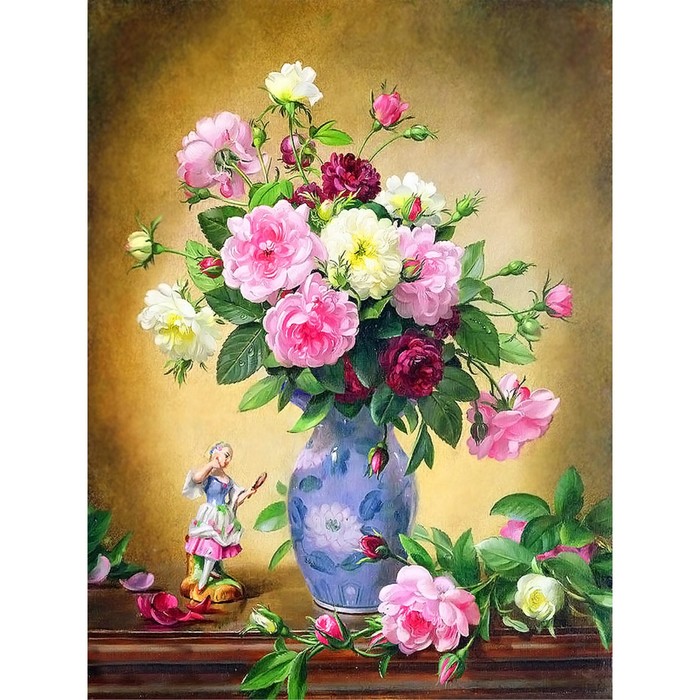 

Ткань для вышивки лентами «Розы в голубой вазе», 25×36 см