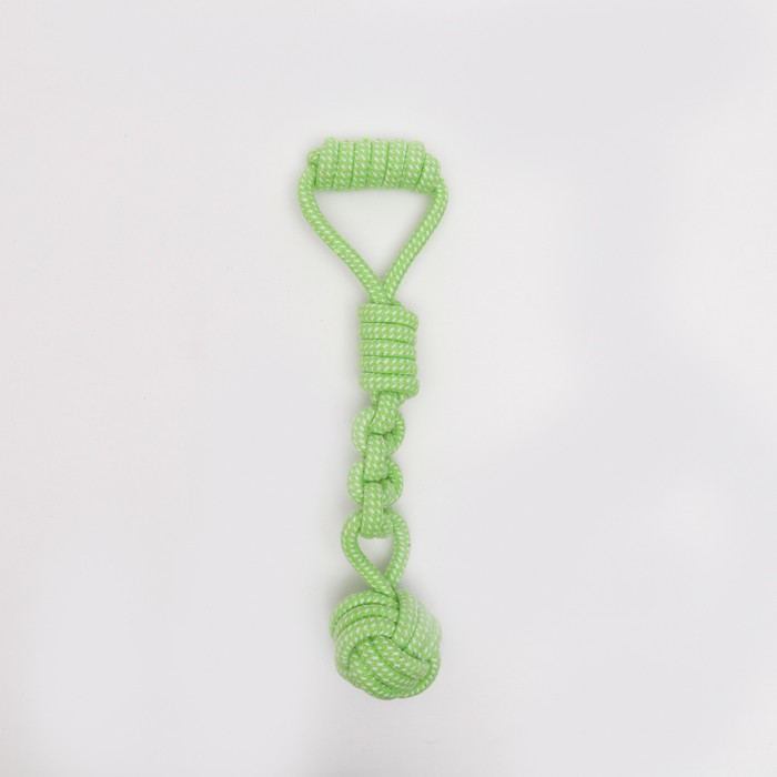 фото Игрушка канатная плетеная с ручкой, до 38 см, до 180 г, шар 7 см, салатовая пижон