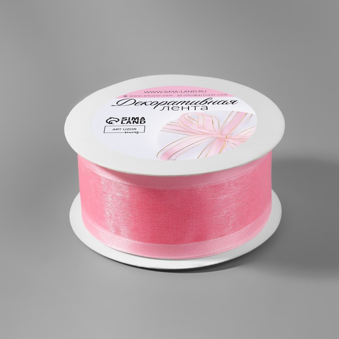 Лента декоративная, капрон/атлас, 40 мм, 18 ± 1 м, цвет розовый