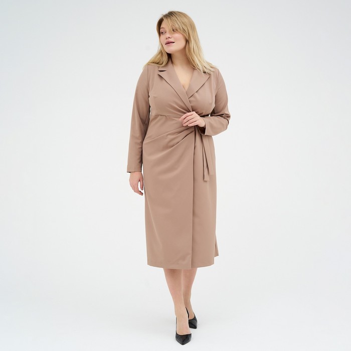 фото Платье женское с поясом mist plus-size, р.54, бежевый