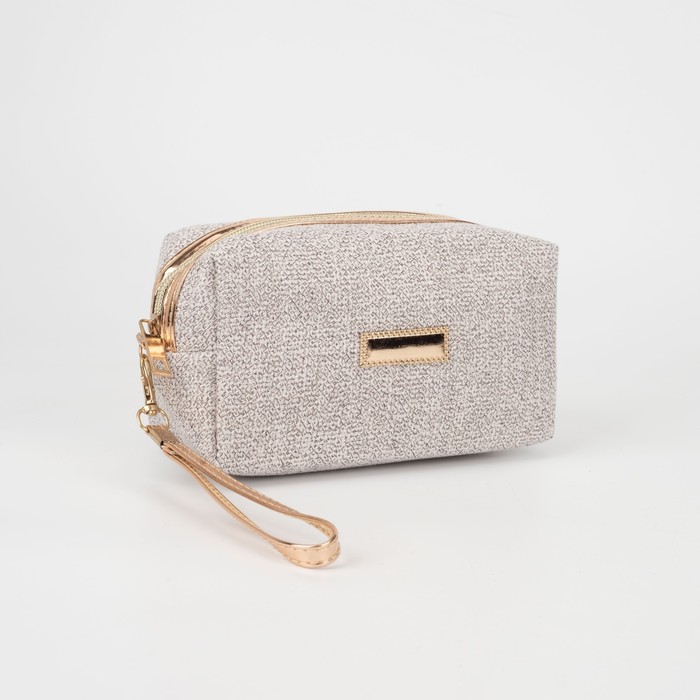 

Косметичка дор L-б/н Рогожка, 18*8*10, отд на молнии, с ручкой, серый