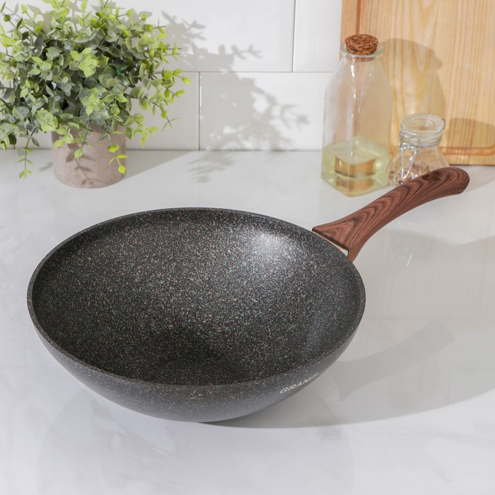 фото Сковорода wok granit ultra, d=28 см, пластиковая ручка, h = 9.5 см, антипригарное покрытие, цвет чёрный kukmara