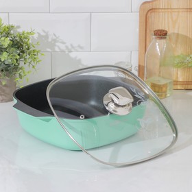 

Кастрюля-жаровня Titanium pro Induction, 4 л, квадратная 26×26 см, стеклянная крышка, антипригарное покрытие, индукция, цвет зелёный