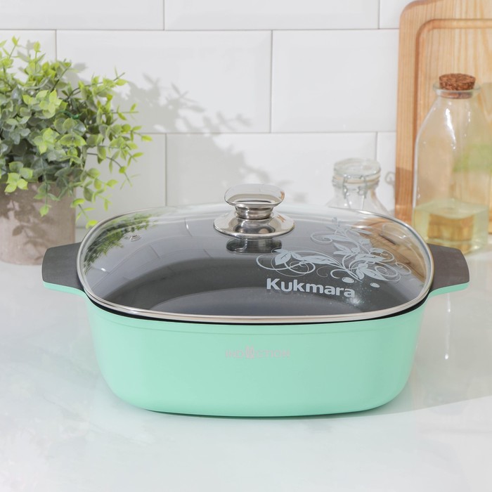 

Кастрюля-жаровня Titanium pro Induction, 5 л, квадратная, 28×28 см, стеклянная крышка, антипригарное покрытие, индукция, цвет зелёный