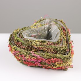

Набор кашпо плетёных "Сердце", 28x20х13x26см, зелёный/красный
