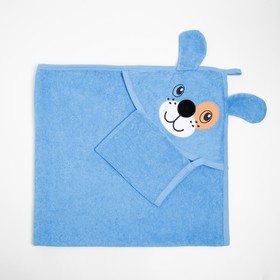 Набор для купания (полотенце уголок, рукавица) Собачка цв.Голубой 92х96см махра, хл100% Ош