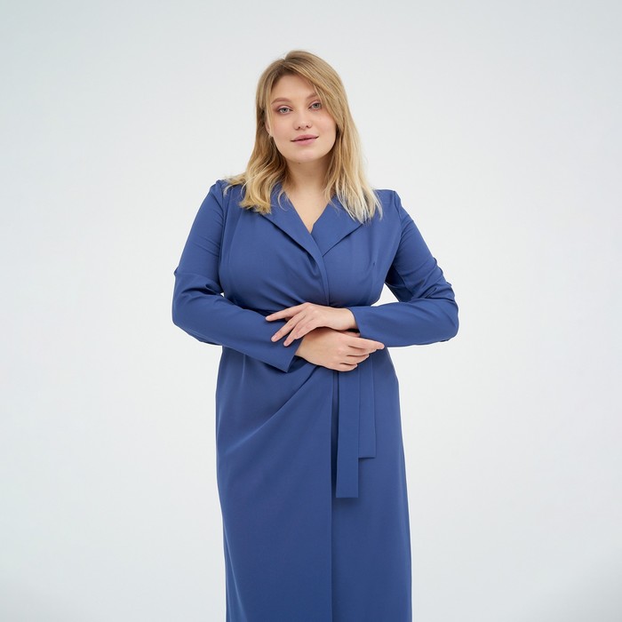 фото Платье женское с поясом mist plus-size, р.52, синий