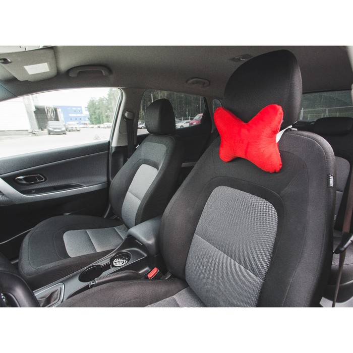 Ортопедическая подушка на подголовник кресла текстиль, красная