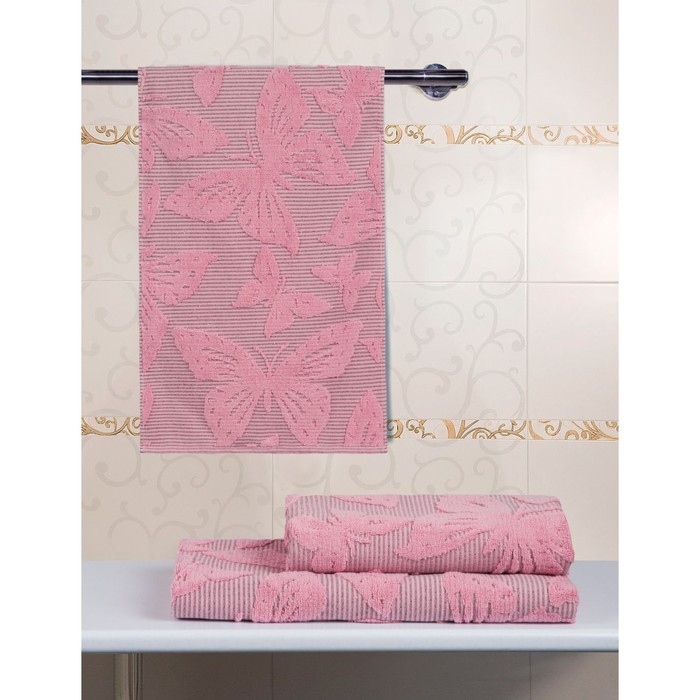 фото Набор махровых полотенец butterfly pink, размер 50х90 см, 70х130 см, цвет розовый guten morgen