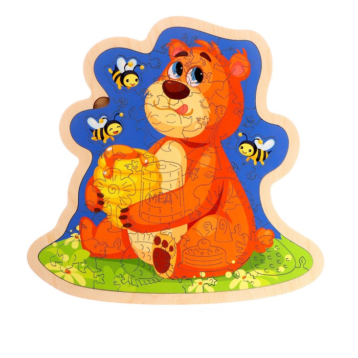 фото Фигурный пазл в рамке «мишка и мёд» 40 деталей турбо детки