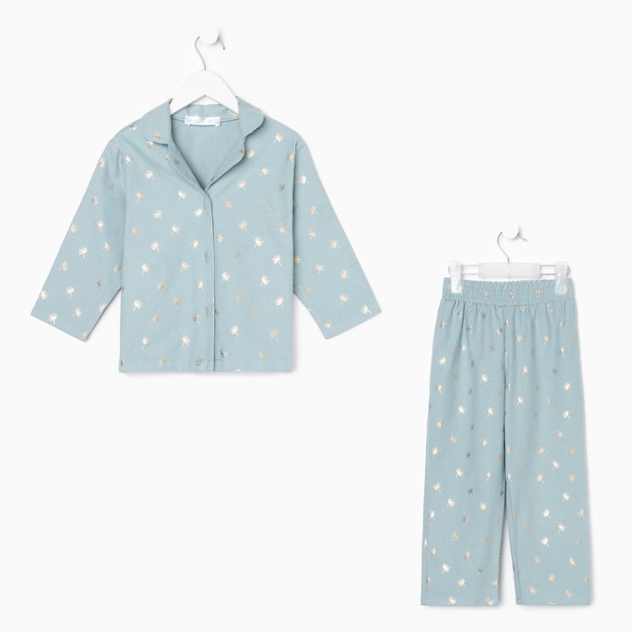 Пижама детская из фланели (рубашка, брюки) KAFTAN Одуванчики, рост 98-104, мятный