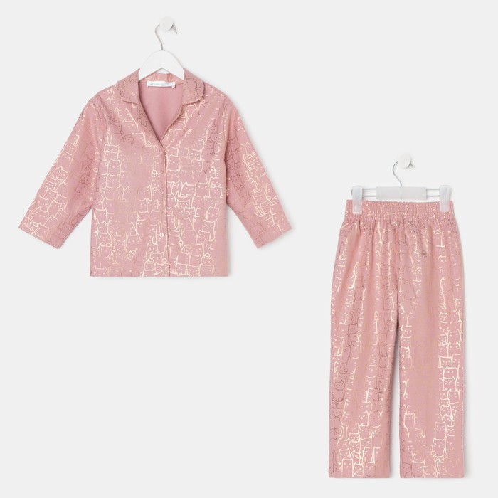 Пижама детская из фанели из фанели (рубашка, брюки) KAFTAN Котики, размер 110-116, розовый