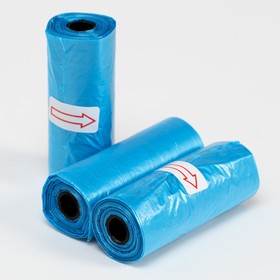 Пакеты для уборки за собаками однотонные (3 рулона по 15 пакетов 29х21 см), синие Ош