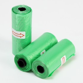 Пакеты для уборки за собаками однотонные (3 рулона по 15 пакетов 29х21 см), зелёные Ош