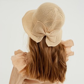 Шляпа для девочки MINAKU с бантом, цвет молочный, р-р 50-52