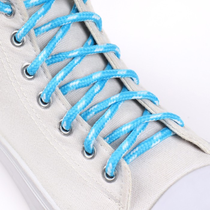 фото Шнурки для обуви, пара, круглые, 5 мм, 120 см, цвет голубой/белый onlitop