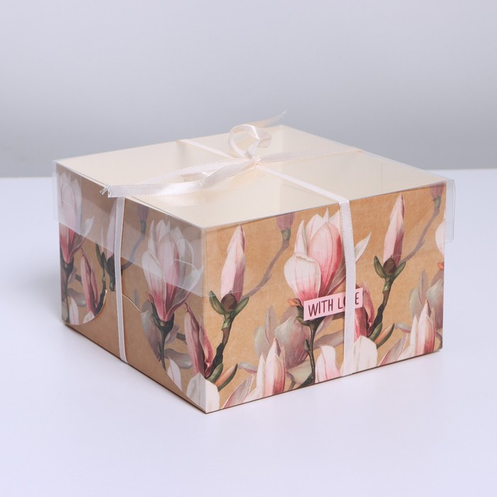 Коробка для капкейка, кондитерская упаковка, 4 ячейки «Магнолии», 16 х 16 х 10 см