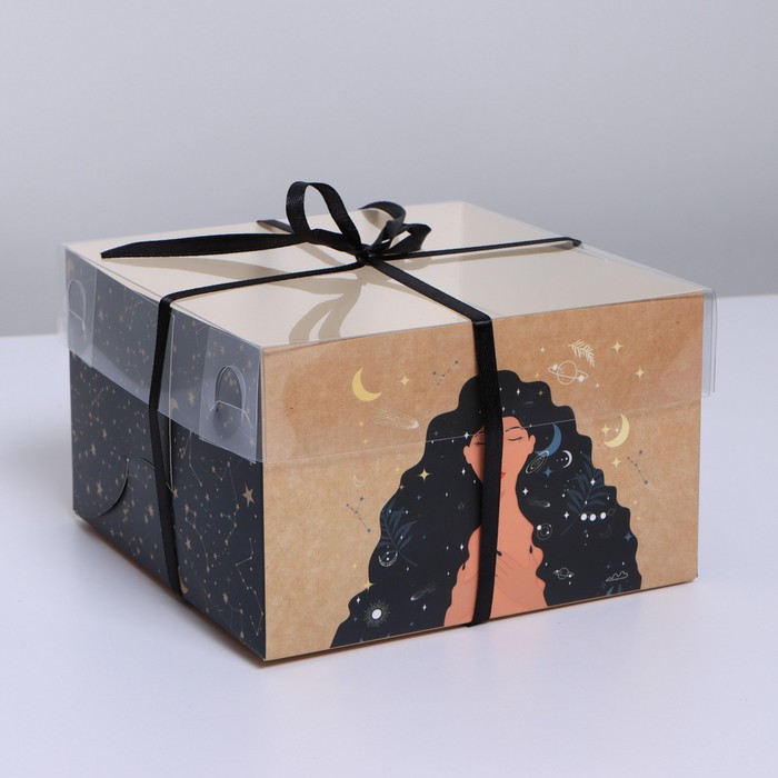 Коробка для капкейка, кондитерская упаковка, 4 ячейки «Медитация», 16 х 16 х 10 см