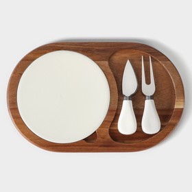 Набор для подачи сыра «Рудольф», 2 ножа, 28×18,5×1,5 см, акация