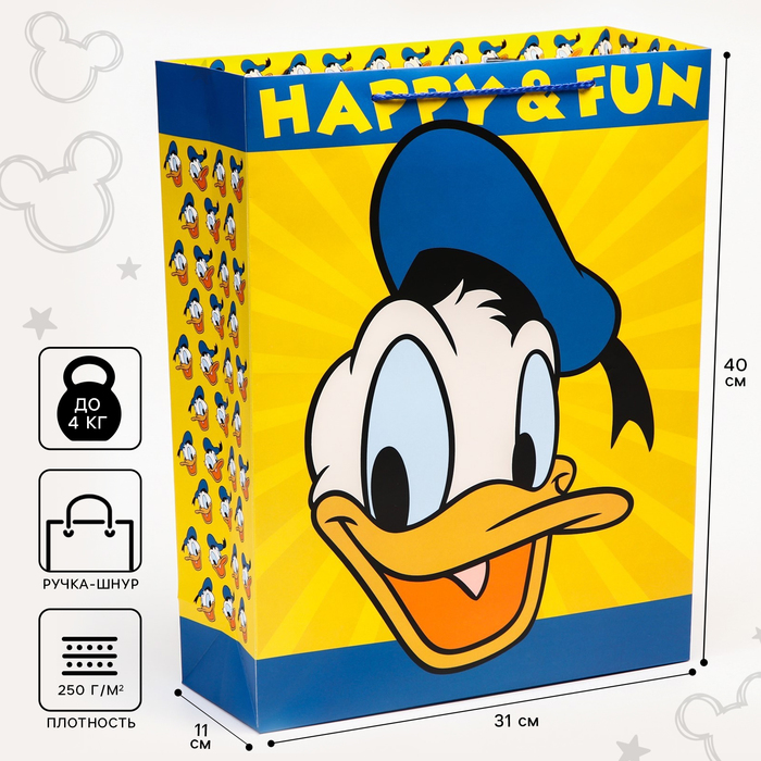 Пакет подарочный Happy & fun, Микки Маус, 31х40х11,5 см пакет fun fun подарочный а4