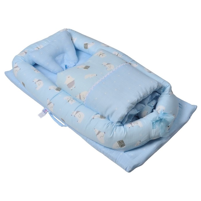 Спальное гнездо «Медведи», цвет голубой детское спальное гнездо кокон l4