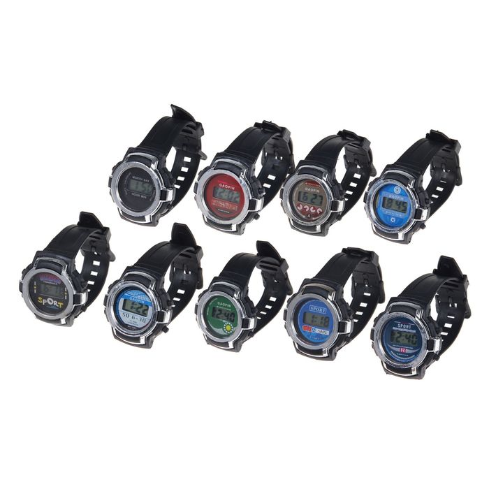 Часы наручные мужские электронные на силиконовом ремешке, с серыми вставками, цвета МИКС