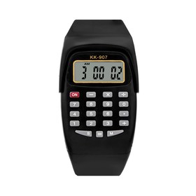 Часы наручные детские, электронные, с калькулятором, ремешок силикон, l=21 см, черные Ош