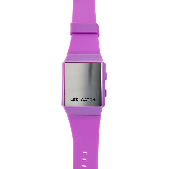 Часы наручные женские электронные с силиконовым ремешком, циферблат квадратный фиолетовые