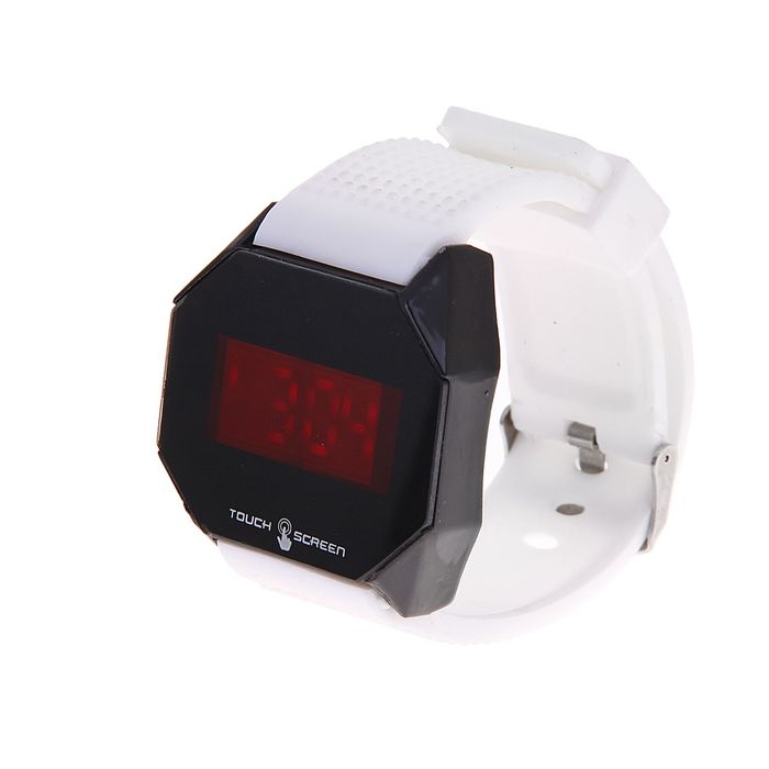 Часы наручные влагозащищенные сенсорные, на силиконовом ремешке, восьмиугольные, цвет белый