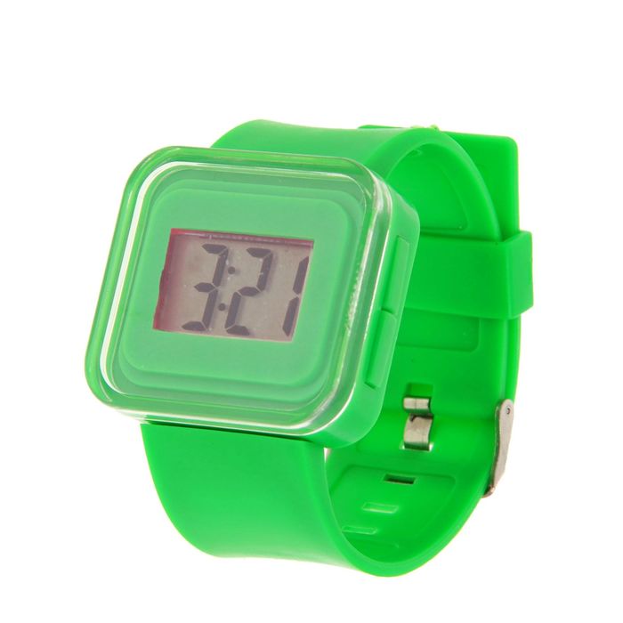 Часы наручные женские электронные влагозащищенные, квадратный циферблат, цвет зеленый
