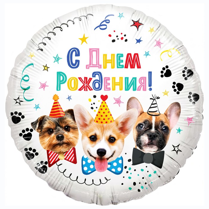 Шар фольгированный 18 «С днём рождения! Собачки», круг, в упаковке