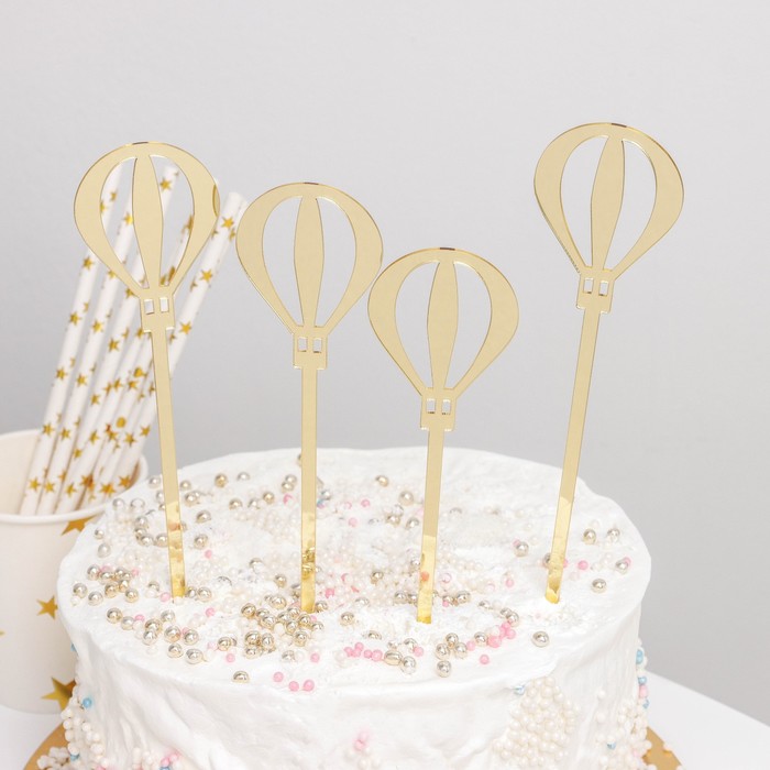 Набор топперов для торта «Воздушные шары», 4 шт, цвет золотой набор топперов для торта доляна цифры 10 шт 8×3 см цвет золотой