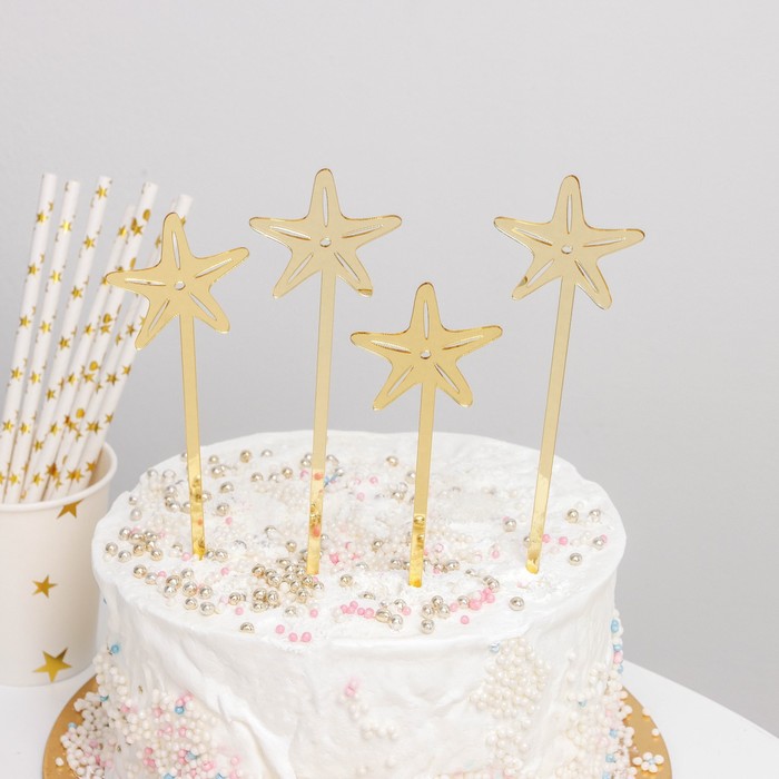 Набор топперов для торта «Сияние», 4 шт, цвет золотой набор топперов для торта доляна цифры 10 шт 8×3 см цвет золотой