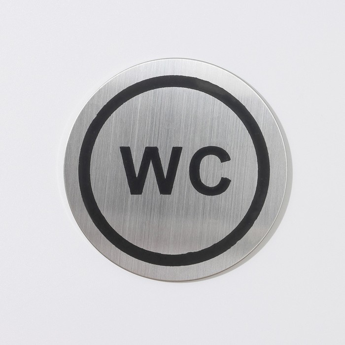 Табличка информационная WC, d=6 см, нержавеющая сталь клейкая основа