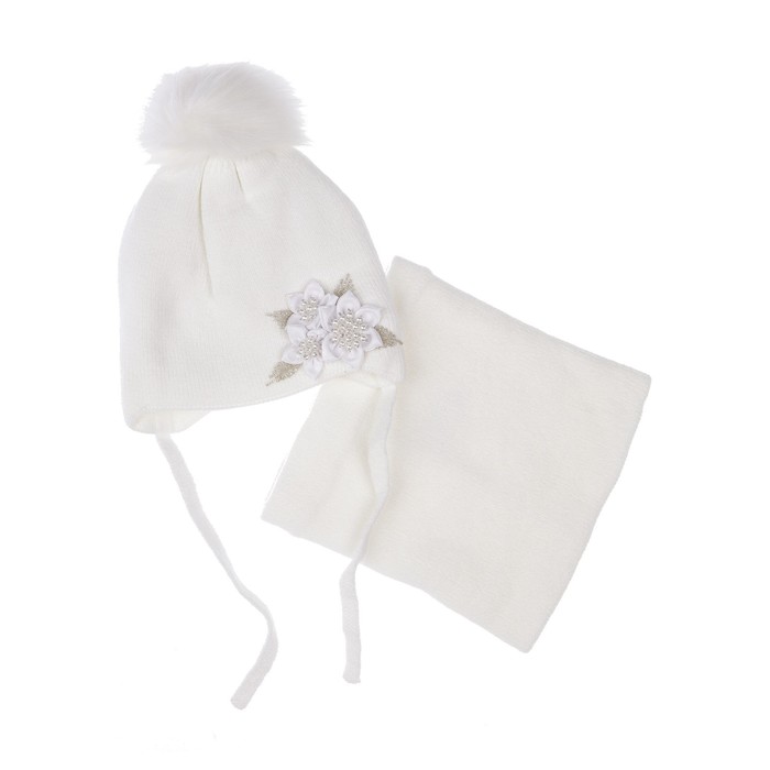 Комплект вязаный для девочки: шапка и снуд, размер 50, цвет белый