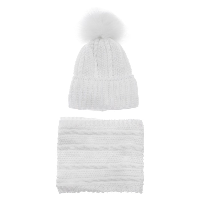 Комплект вязаный для девочки: шапка и снуд, размер 50, цвет светло-серый