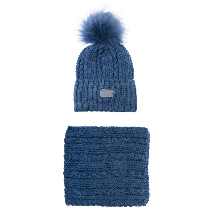 Комплект вязаный для мальчика: шапка и снуд, размер 46, цвет голубой
